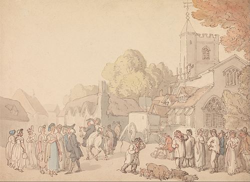 A Village Scene outside a Church, , Thomas Rowlandson
