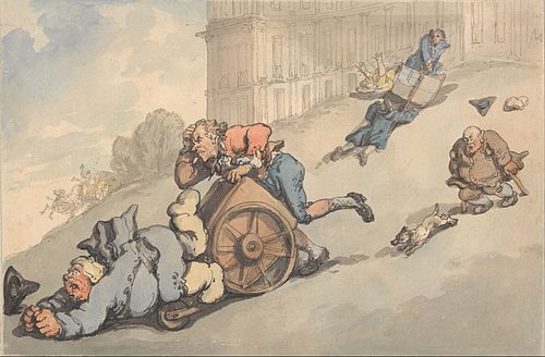 Comforts of Bath- Gouty Persons Fall on Steep HIll, 1798, Thomas Rowlandson