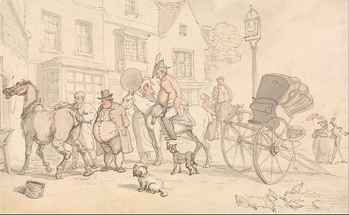 Scene outside the Half-Moon Inn, , Thomas Rowlandson
