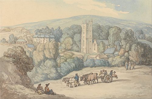 View of the Church and Village of St. Cue, Cornwall, 1812, Thomas Rowlandson
