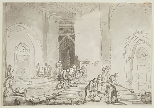 Iron smelting at Neath Abbey ?, 1797, Thomas Rowlandson