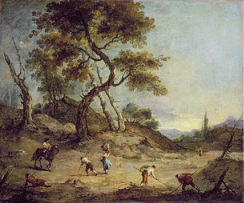 Paysage campagnard avec des personnages occupés à des travaux agricoles, 1770, Francesco Guardi