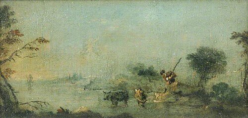 Lagoon Capriccio with a Peasant and Cattle, , Francesco Guardi