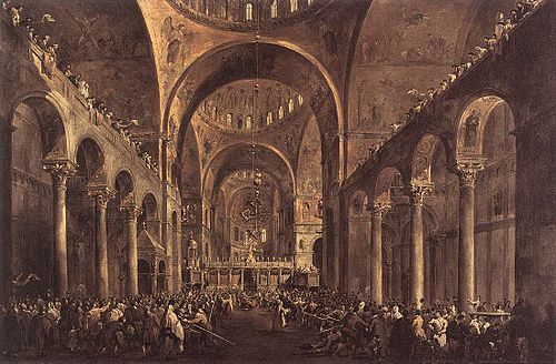 Le doge Alvise IV Mocenigo se montre au peuple dans la basilique San Marco 1763, 1775, Francesco Guardi