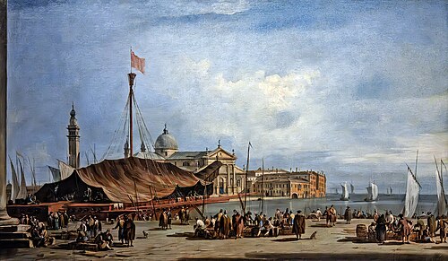 Vue depuis la jetée du quai avec l'île de san Giorgio maggiore, 1742, Francesco Guardi