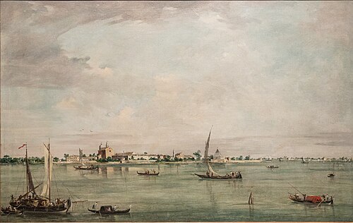 Ansicht von Venedig: Die Lagune mit Blick auf die Isola della Certosa, 1759, Francesco Guardi