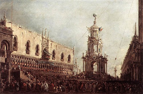 Le doge de Venise assiste aux fêtes du Jeudi Gras sur la Piazzetta, 1775, Francesco Guardi