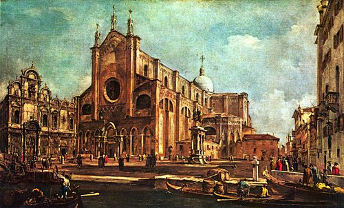 Campo de l'église Santi Giovanni et Paolo, avec la Scuola di San Marco à Venise, 1760, Francesco Guardi
