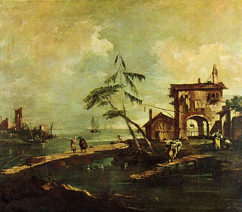 Capriccio avec maison rustique au bord de la lagune, 1767, Francesco Guardi
