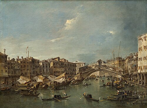 Grand Canal with the Rialto Bridge, Venice, 1780, Francesco Guardi