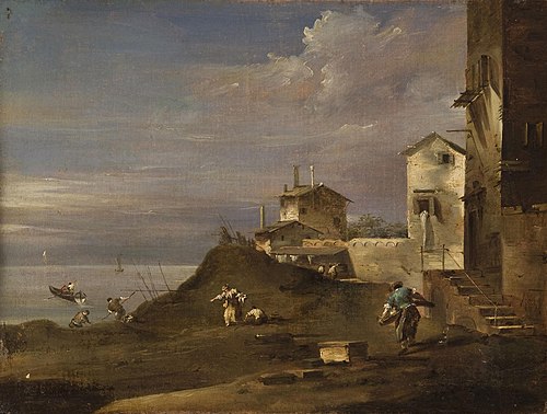 Landscape with Cottages on Dunes, , Francesco Guardi