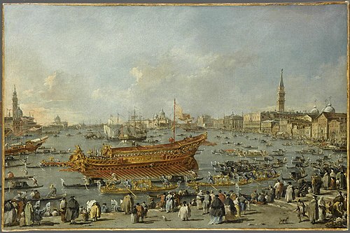 Le Doge de Venise sur le Bucentaure près du Riva di Sant'Elena, 1770, Francesco Guardi