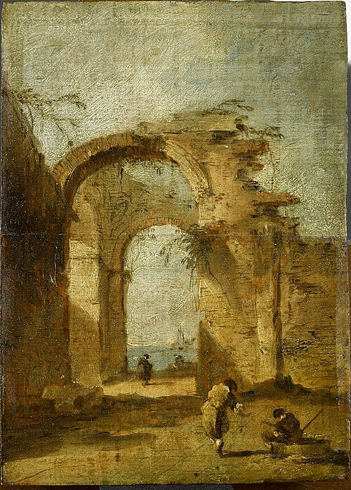 Caprice avec un arc en ruine, 1750, Francesco Guardi