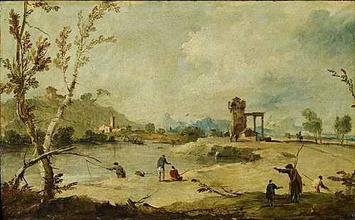 River Landscape with a Ruined Tower and a Distant Village, 1775, Francesco Guardi
