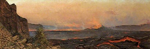 The Crater of Kilauea, Island of Hawaii, 1885, Jules Tavernier
