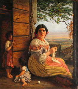 Italian Woman knitting, 1868, Carl Ludwig Jessen