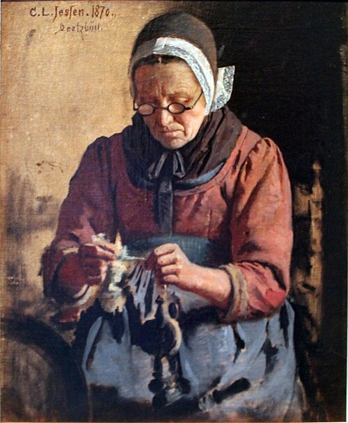 Woman at Spinning-Wheel, 1870, Carl Ludwig Jessen