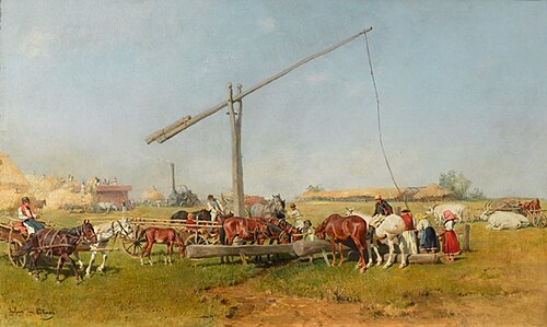 Horses watering by a Well, 1910, Julius von Blaas