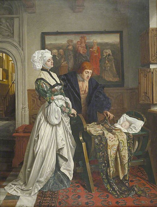 Charles V and Jeanne Marie van der Gheynst, at the Cradle of Their Daughter, Marguerite, 1870, Willem Geets