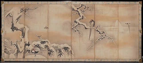 Birds in Landscape [left of a pair], , Kanō Naonobu