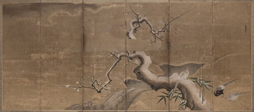 Winter Scene with Plum Trees and Pheasants, 1649, Kanō Naonobu