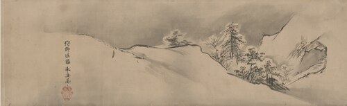 Hand scroll depicting a winter landscape, , Kanō Yasunobu