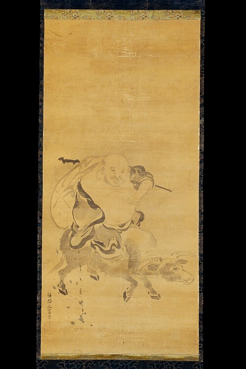 Hotei Riding a Waterbuffalo, , Kanō Yasunobu