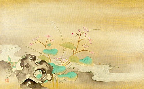 Begonia in Bloom by a Garden Stream, 1683, Kanō Tsunenobu