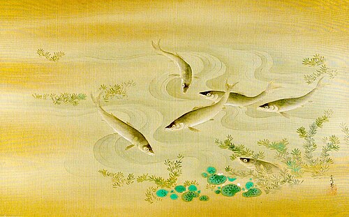 Six Freshwater Trout in a Stream, 1683, Kanō Tsunenobu