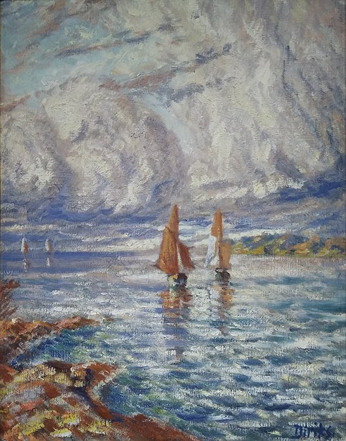 Estuaire avec voiliers sous un ciel nuageux, 1910, Karl Edvard Diriks