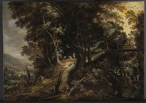 Wooded landscape with Tobias and the Angel (Tobit 6), 1601, Kerstiaen de Keuninck