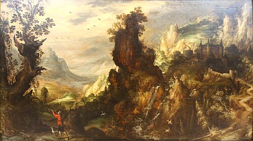 Mountainous landscape with a hunter, 1601, Kerstiaen de Keuninck