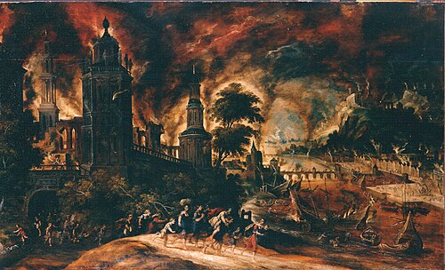 Aeneas fleeing from burning Troy, 1610, Kerstiaen de Keuninck