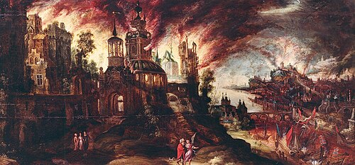 Lot and His Family Leaving Sodom, 1550, Kerstiaen de Keuninck