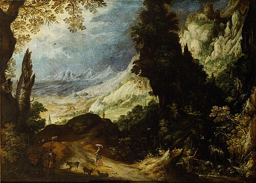 Rocky landscape with goats on the foreground, 1590, Kerstiaen de Keuninck