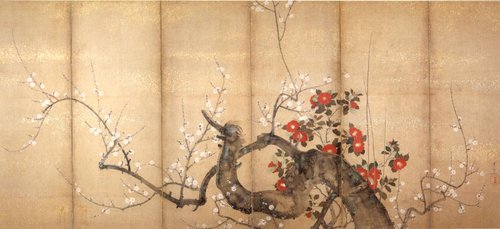 Flowering Plum and Camellia, 1850, Kiitsu Suzuki