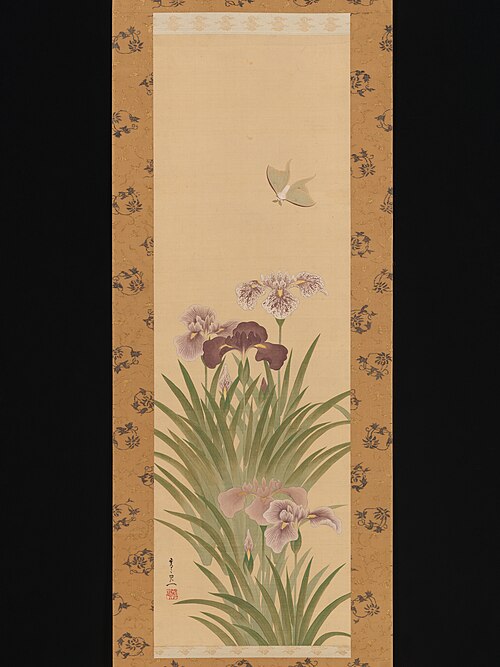 Irises and Moth, 1850, Kiitsu Suzuki