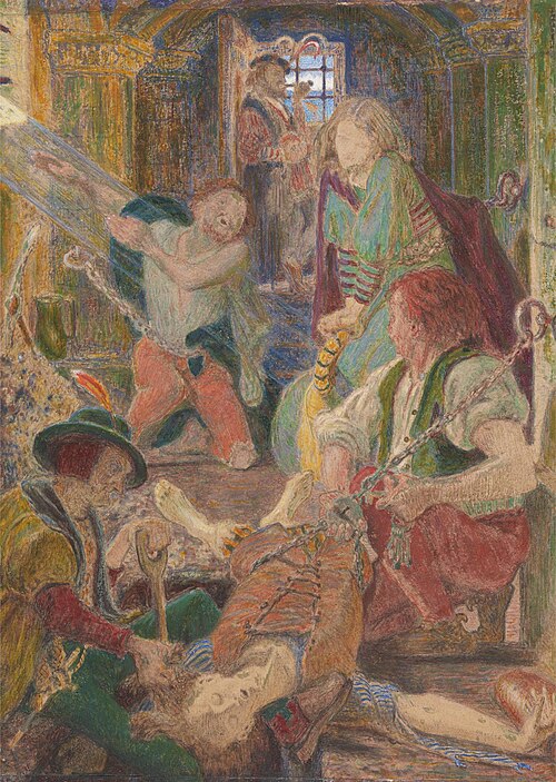 The Prisoner of Chillon Entreating his Jailors to Bury His Brother Where the Sun Might Fall Upon His, 1858, Ford Madox Brown