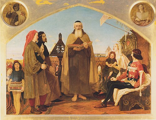 John Wycliffe reading his translation of the Bible to John of Gaunt, , Ford Madox Brown