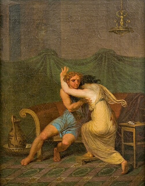 Catullus et Lesbia, qui dans ses bras cherchent du réconfort pour la mort de son moineau, 1809, Nicolai Abraham Abildgaard