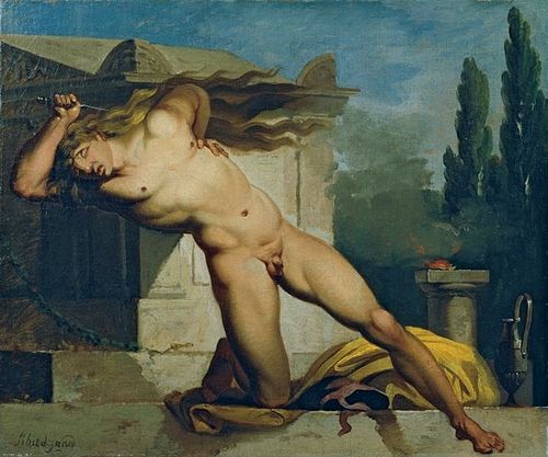 Adrastos slays himself on Atys' tomb, 1776, Nicolai Abraham Abildgaard