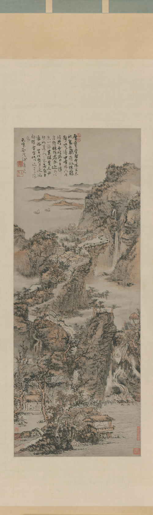 髡残层岩叠壑图轴, , Kun Can
