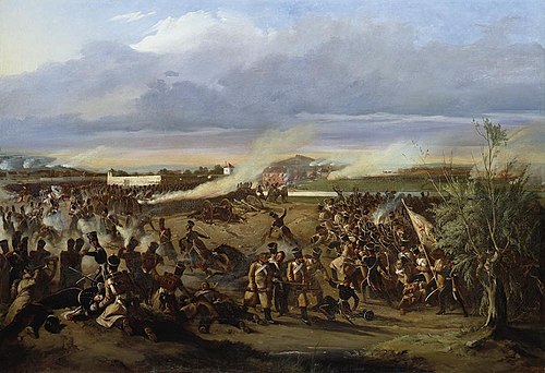 Die badische Leibgrenadiergarde erstürmt die Barriere von Pantin in der Schlacht vor Paris am 30. Mä, 1839, Feodor Dietz