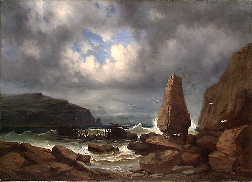 Coastal Landscape with Menhir and Wreck, 1878, Erik Bodom