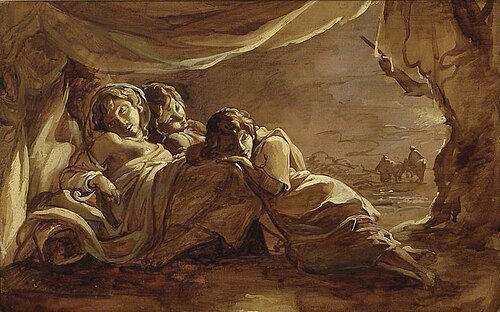 Three Girls asleep under a Tent - Morning, , Thomas Barker