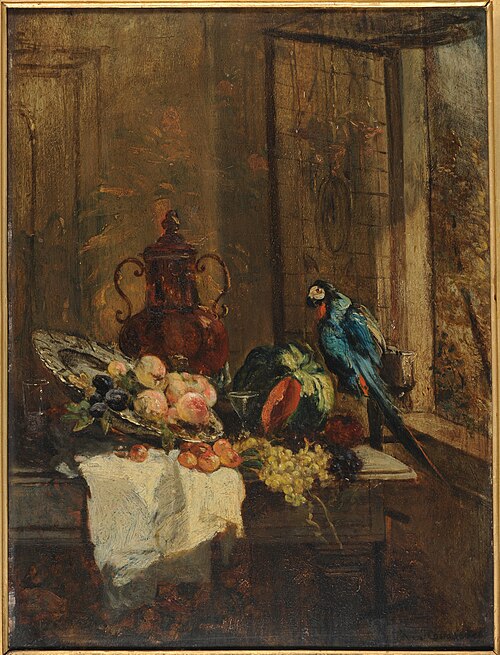 Nature morte et perroquet près d'une fenêtre ouverte, 1882, Philippe Rousseau