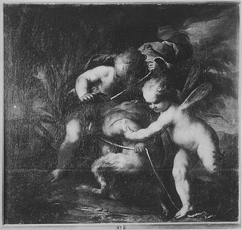 Zwei Eroten fesseln einen jungen Satyr, 1708, Peter Strudel