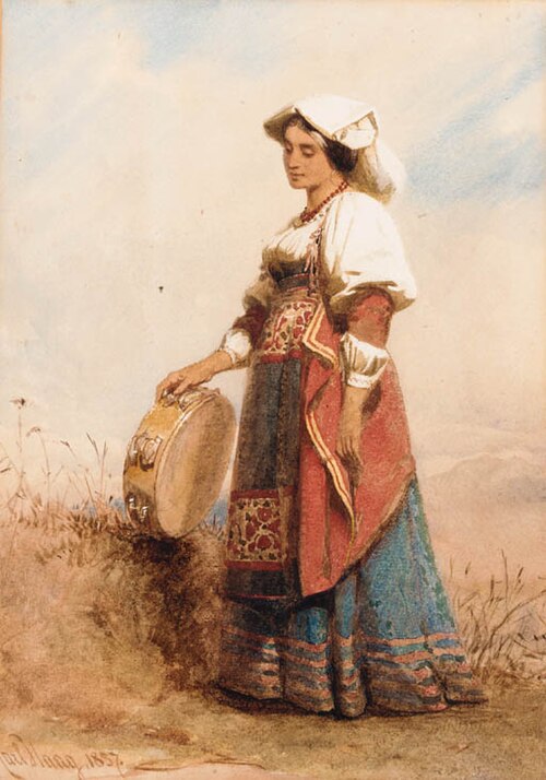 An Italian woman holding a tambourine, 1857, Carl Haag