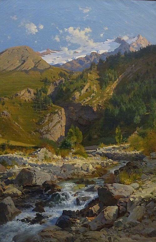 Le Torrent de Chalvachère, le glacier du Tabuchet et la Meije, 1888, Laurent Guétal