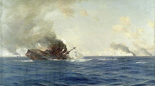 Sinking of the 'Scharnhorst' at the Battle of the Falkland Islands, 8 December 1914, 1915, Thomas Somerscales